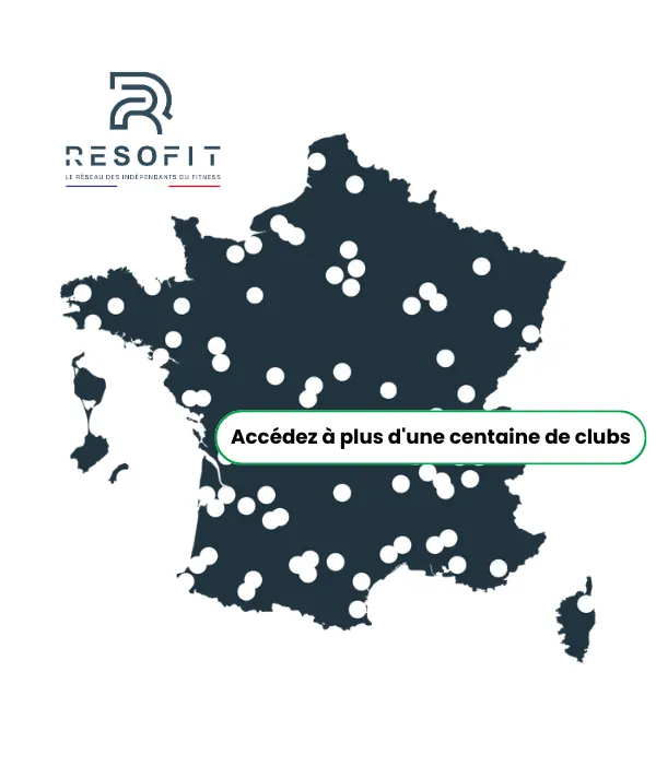 Carte des 180 clubs du réseau RESOFIT accessibles avec Oasis Gym